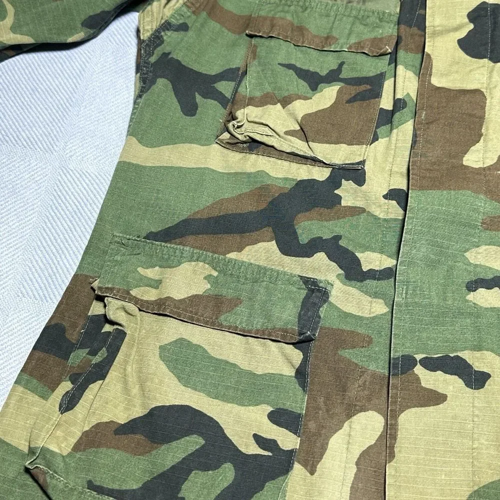 Vintage 1980s Army‎ Woodland Camo Hot Weather Coat Combat BDU Size Small Long